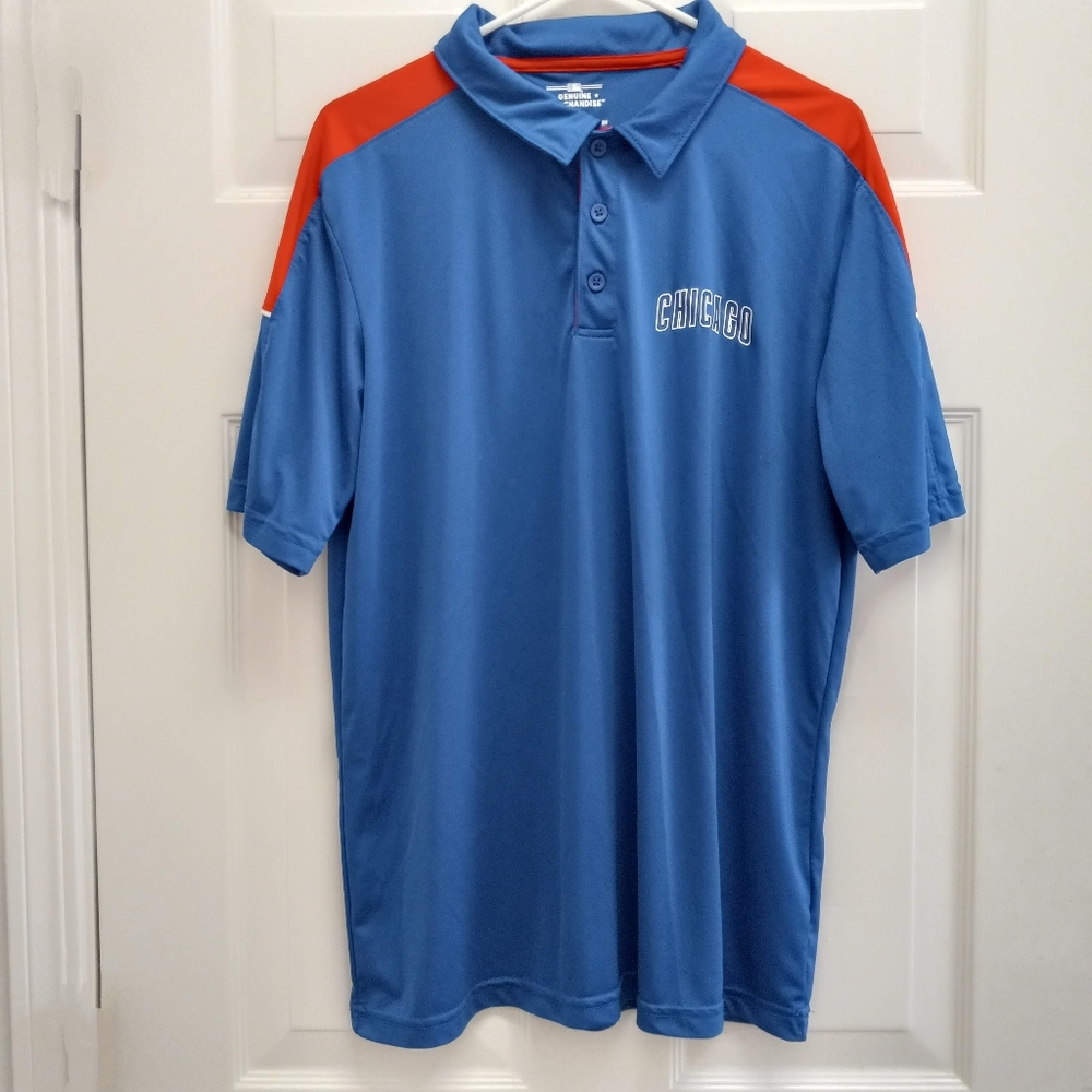 Chicago Cubs Genuine Merchandise Polo Shirt Blue Large Spellout MLB Baseball